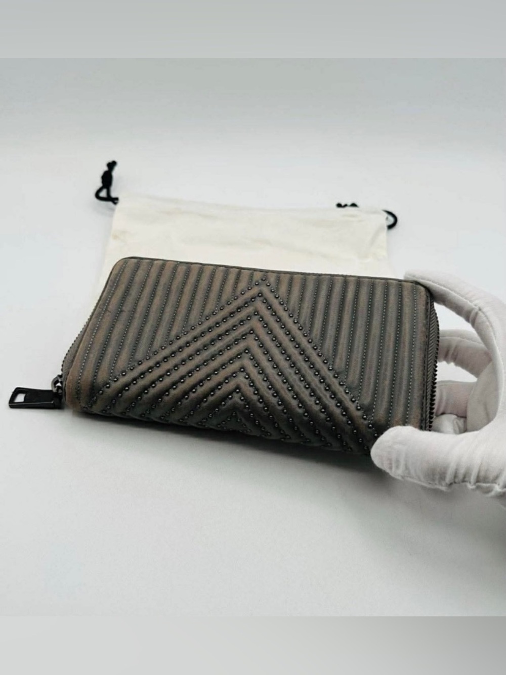Coach Quilted Chevron Studded Zip Wallet in Gray - Picture 9 of 16